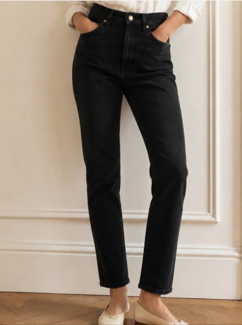 Sezane Straight Ankle Jeans Raw Hem Slim Fit